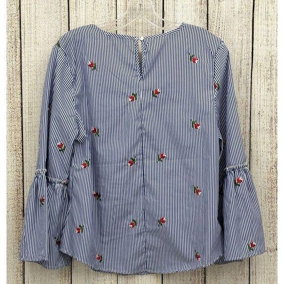 Kontrol Blouse Size‎ Large Contemporary Striped Rose Embroidered Bell Sleeve - Picture 2 of 7